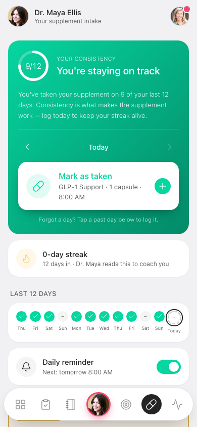 AI Coach App — acompanhamento do suplemento e recompra